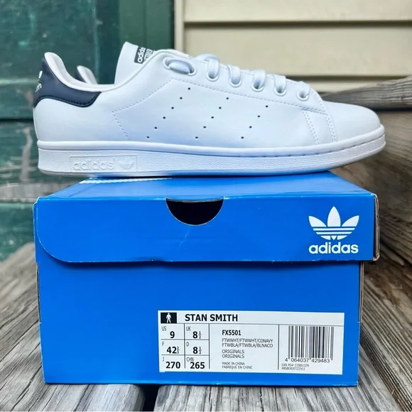 Adidas Stan Smith Sneakers - White/Navy - Men’s Size 9 - Picture 5 of 12